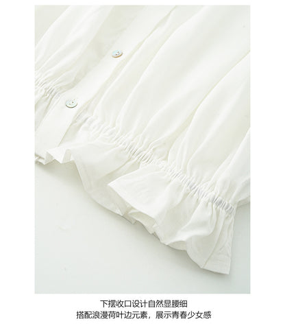 【H525】實拍夏天韓國氣質小荷葉無袖襯衫250513