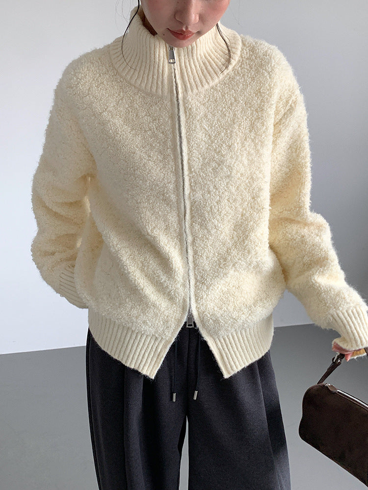 【LD11015】實拍雙頭拉鍊毛絨半高領加厚針織毛衣外套251110