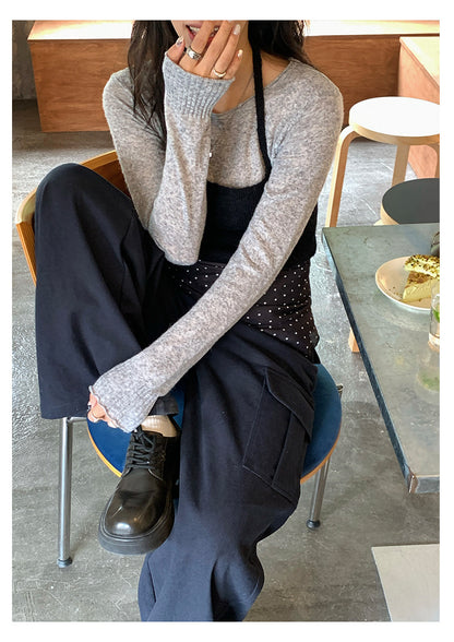 【H5393】實拍韓系簡約長袖針織衫＋休閒針織背心250902