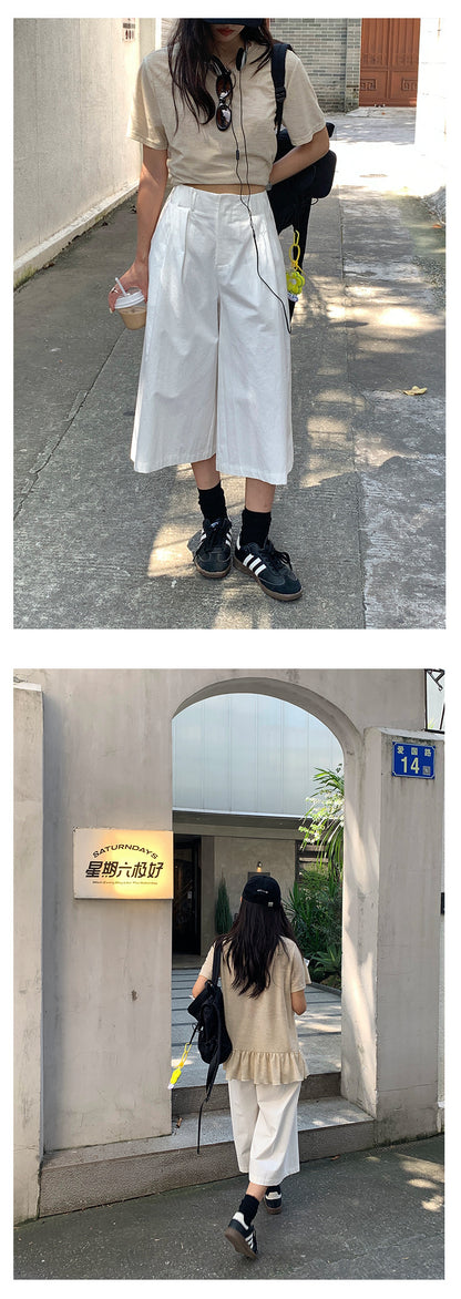【H5376】實拍純白微壓感寬鬆七分褲250715