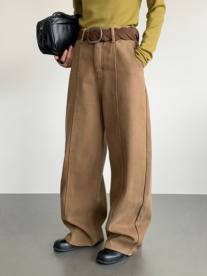 【LD11020】實拍S~XL加絨加厚復古水洗做舊彎刀闊腿牛仔褲251110