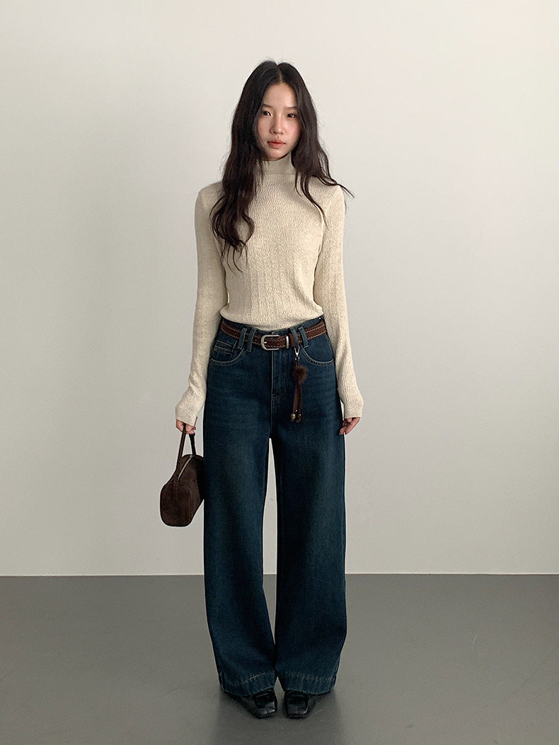 【LD11073】實拍S~XL保暖加絨加厚高腰直筒牛仔褲251209