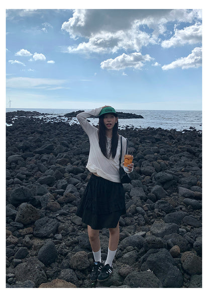 【H5378】實拍韓版甜美芭蕾風蛋糕A字裙250902