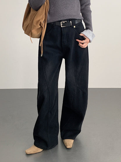 【LD11023】實拍S~XL顯瘦加絨加厚高腰寬鬆彎刀牛仔褲＋腰帶251124