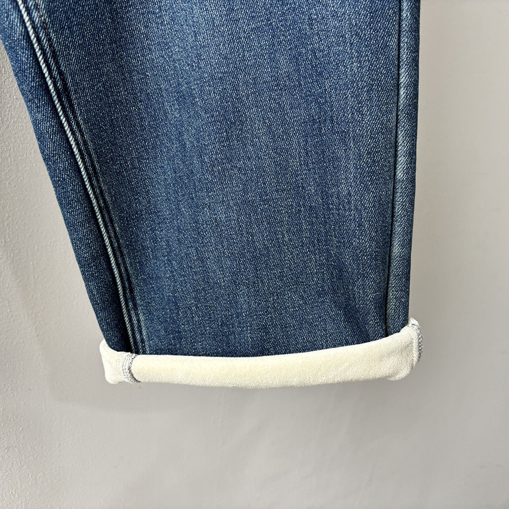 【Y98395】實拍S~XL復古加絨直筒牛仔褲含腰帶251106