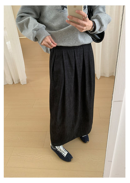 【H561】實拍秋冬簡約鬆緊腰後開叉裙251021
