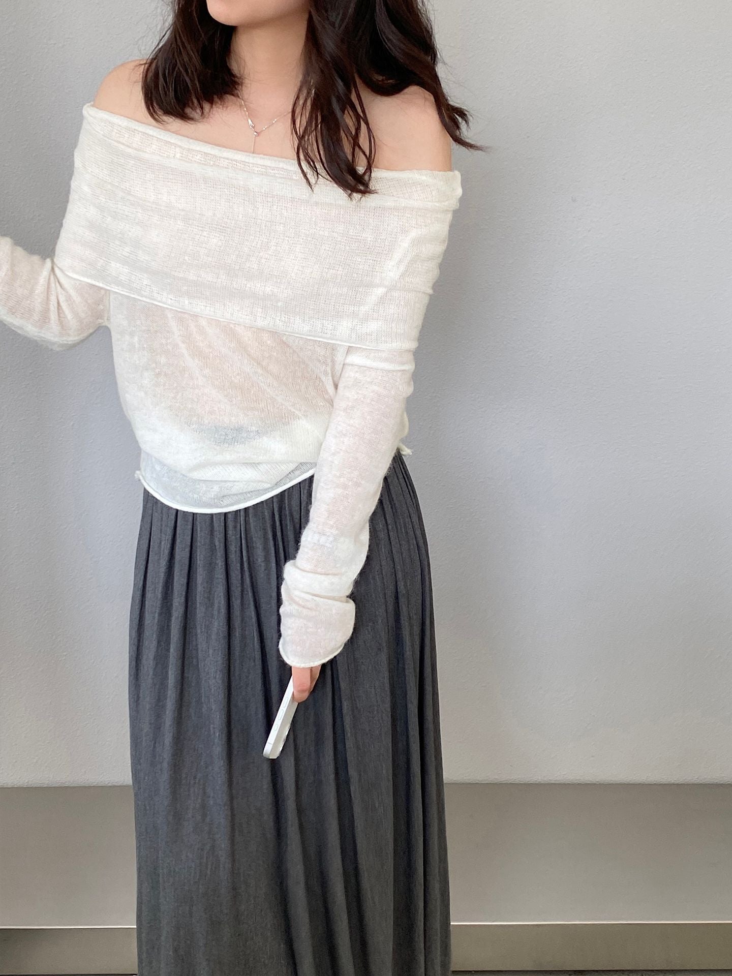 【cimzF632】微性感慵懶風💜羊毛10%一字肩顯瘦露肩長袖針織衫260319