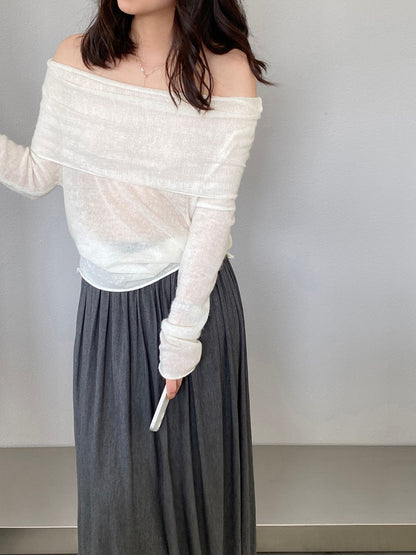 【cimzF632】微性感慵懶風💜羊毛10%一字肩顯瘦露肩長袖針織衫260319