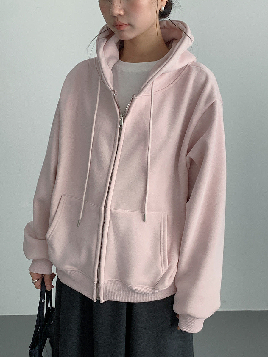 【LD11030】實拍冬季慵懶加絨加厚連帽衞衣外套251124