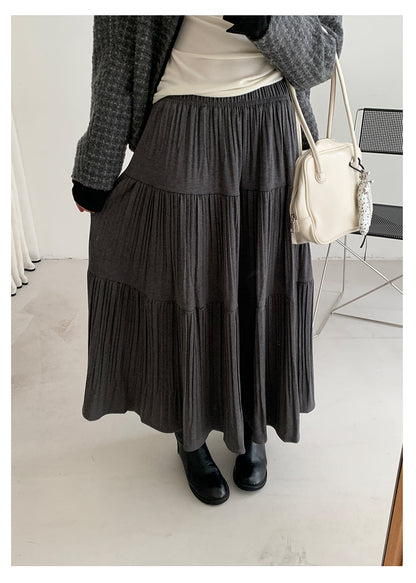 【H5476】實拍秋冬質感簡約細摺鬆緊腰a字傘裙251109