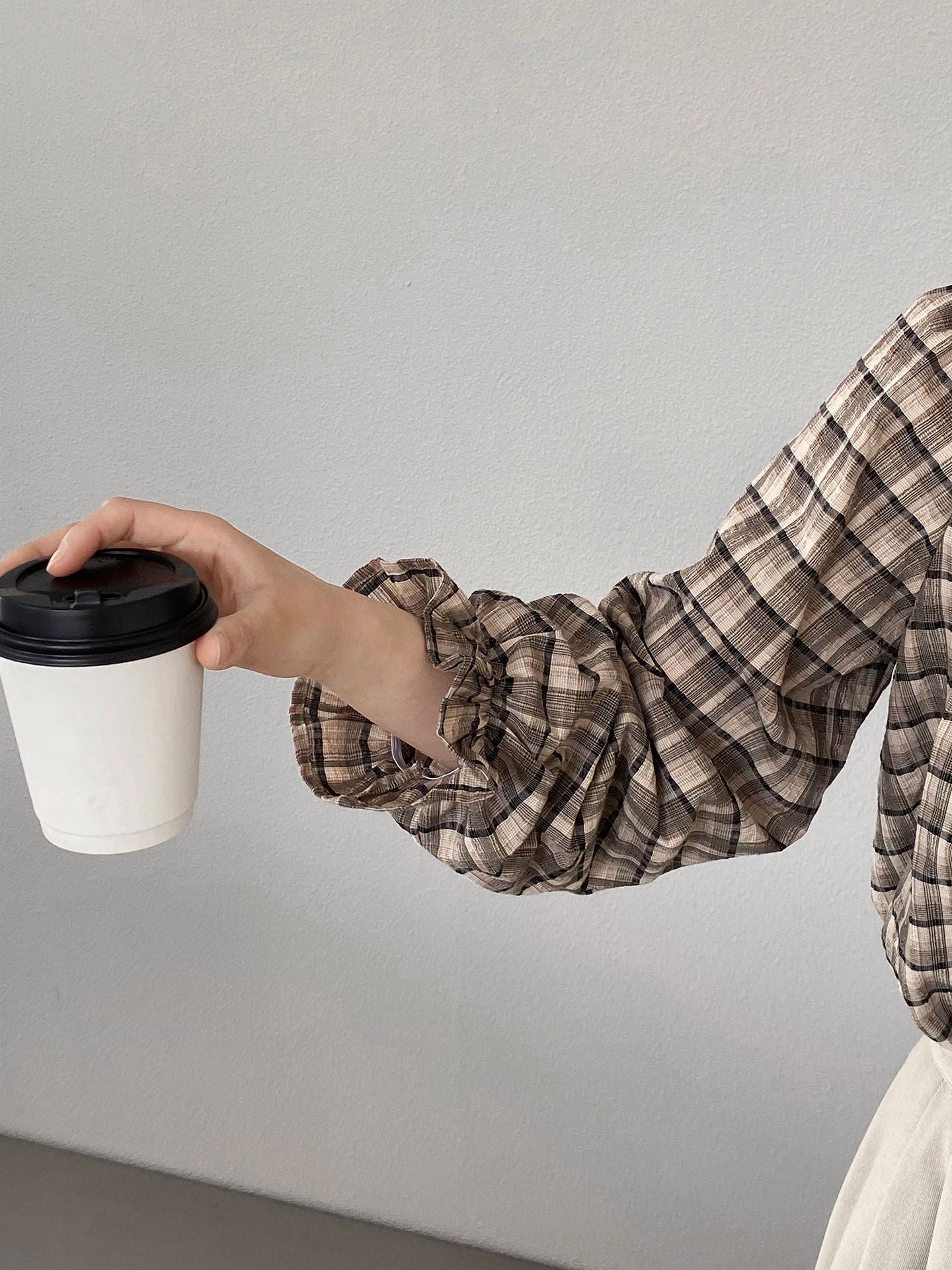 【cimz6509】復古浪漫主義🌹精緻木耳邊格紋長袖襯衫260319