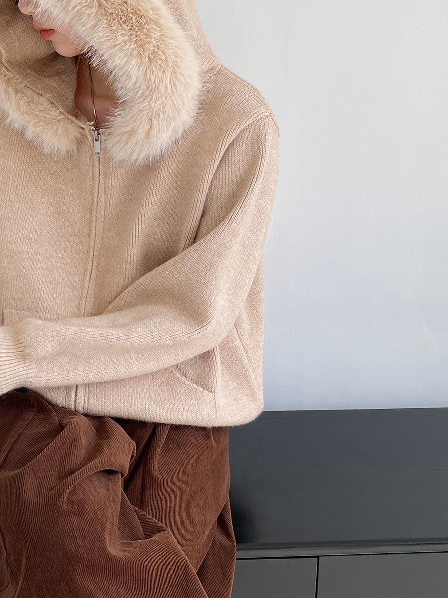 【cimz8321】實拍可拆卸毛領連帽拉鍊毛衣外套251128