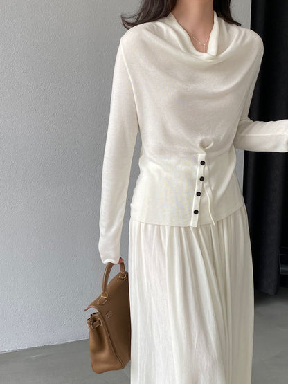 【cimzM946】氣質慵懶超顯白✨設計感垂墜領一字肩露肩顯瘦針織上衣260319