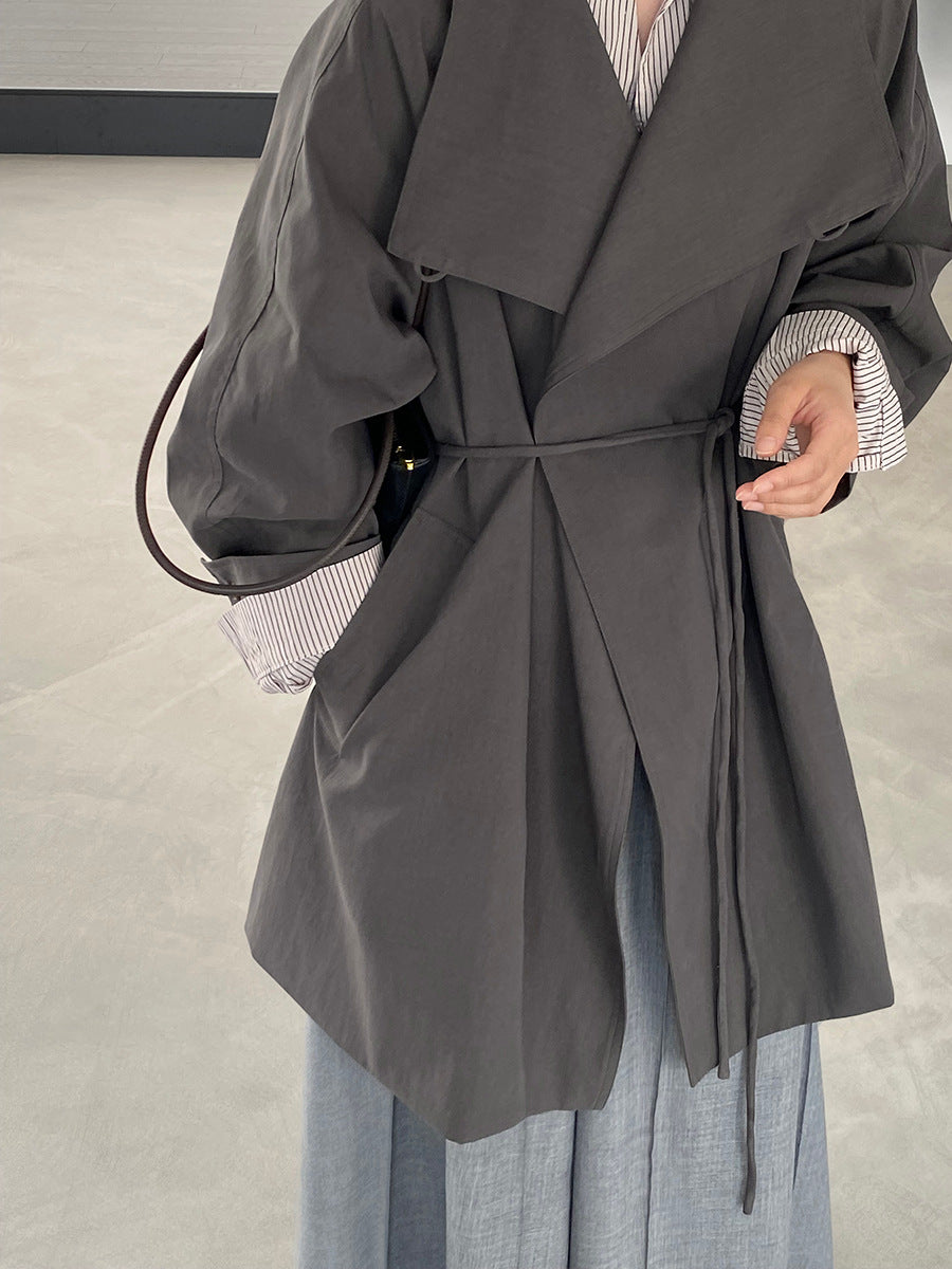 【cim1659】實拍秋冬復古英倫翻領風衣外套＋繫帶251030