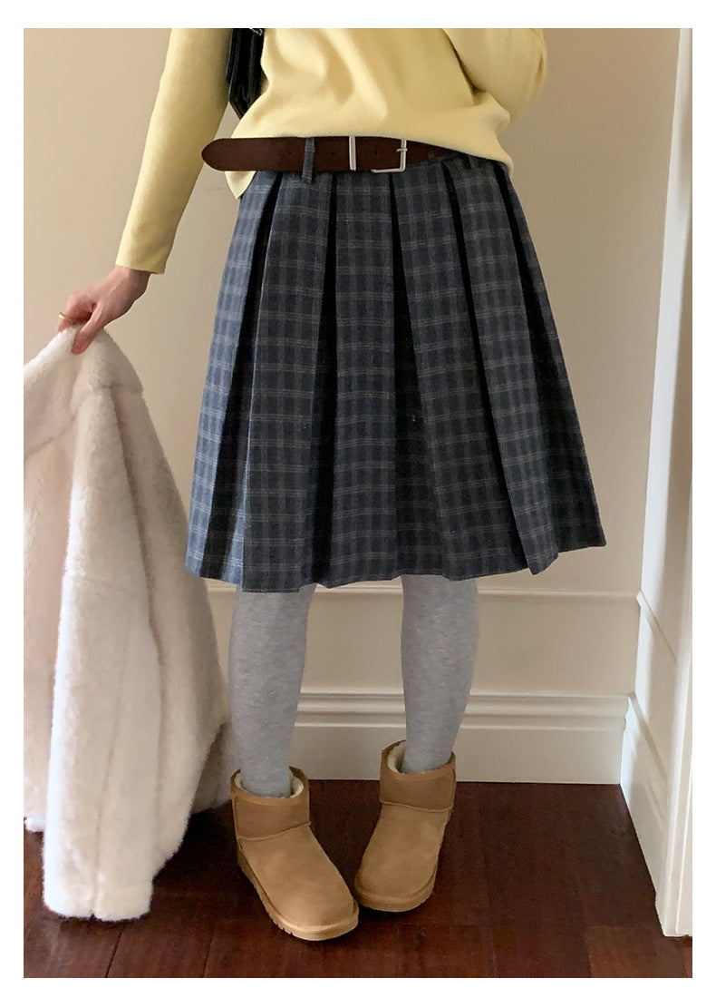 【H5502】實拍學院復古磨毛格子百褶A字裙251118