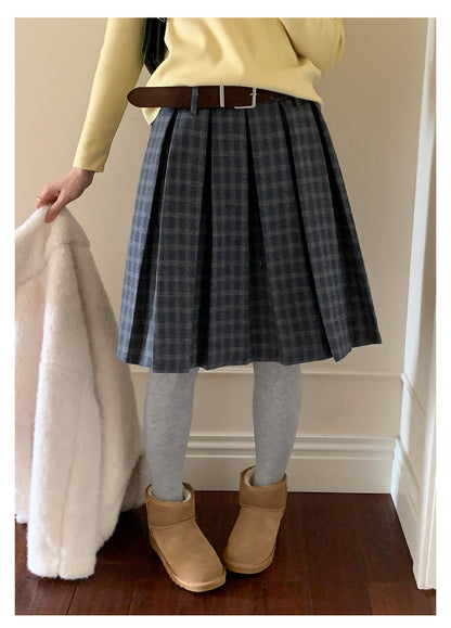 【H5502】實拍學院復古磨毛格子百褶A字裙251118