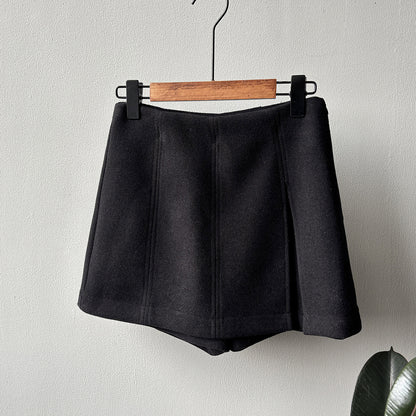 【Y82682】實拍冬季厚款毛呢高腰開叉裙褲 251106