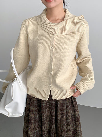 【LD11002】實拍秋冬法式設計感斜領針織毛衣外套251110