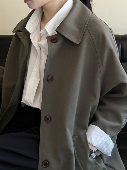 【Y80861】實拍韓國質感休閒中長款風衣外套YY25早春