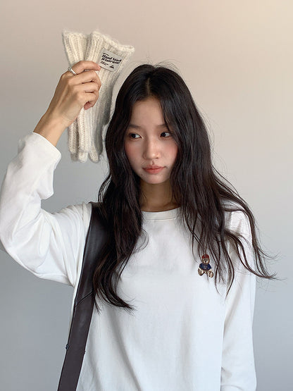 【LD11025】實拍舒適小熊刺繡寬鬆長袖T恤251124