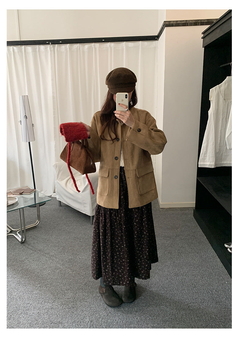 【H5493】實拍復古高領麂皮絨西裝外套251109