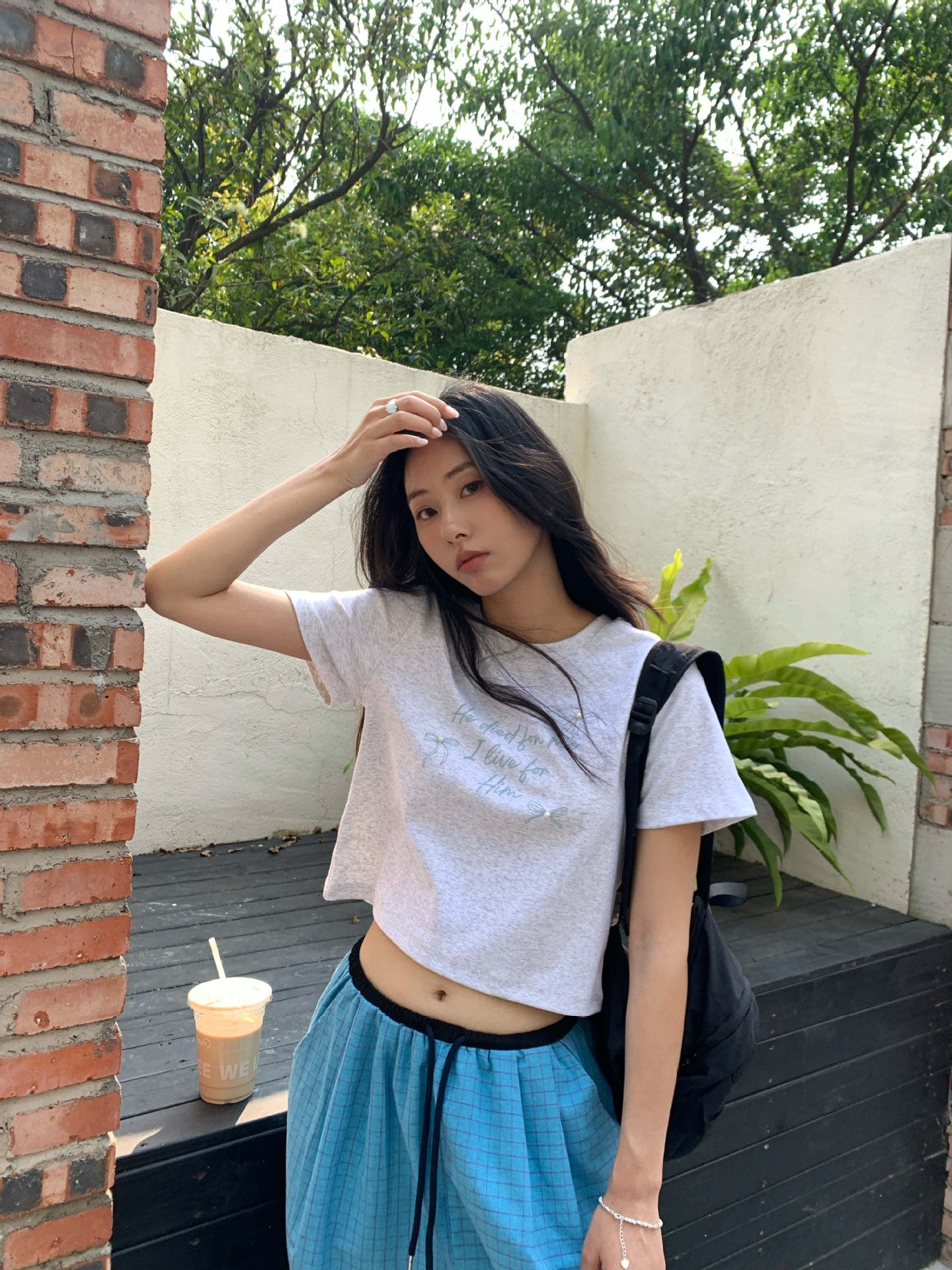 【H5161】實拍夏天甜美優雅蝴蝶結珍珠印花t恤250407