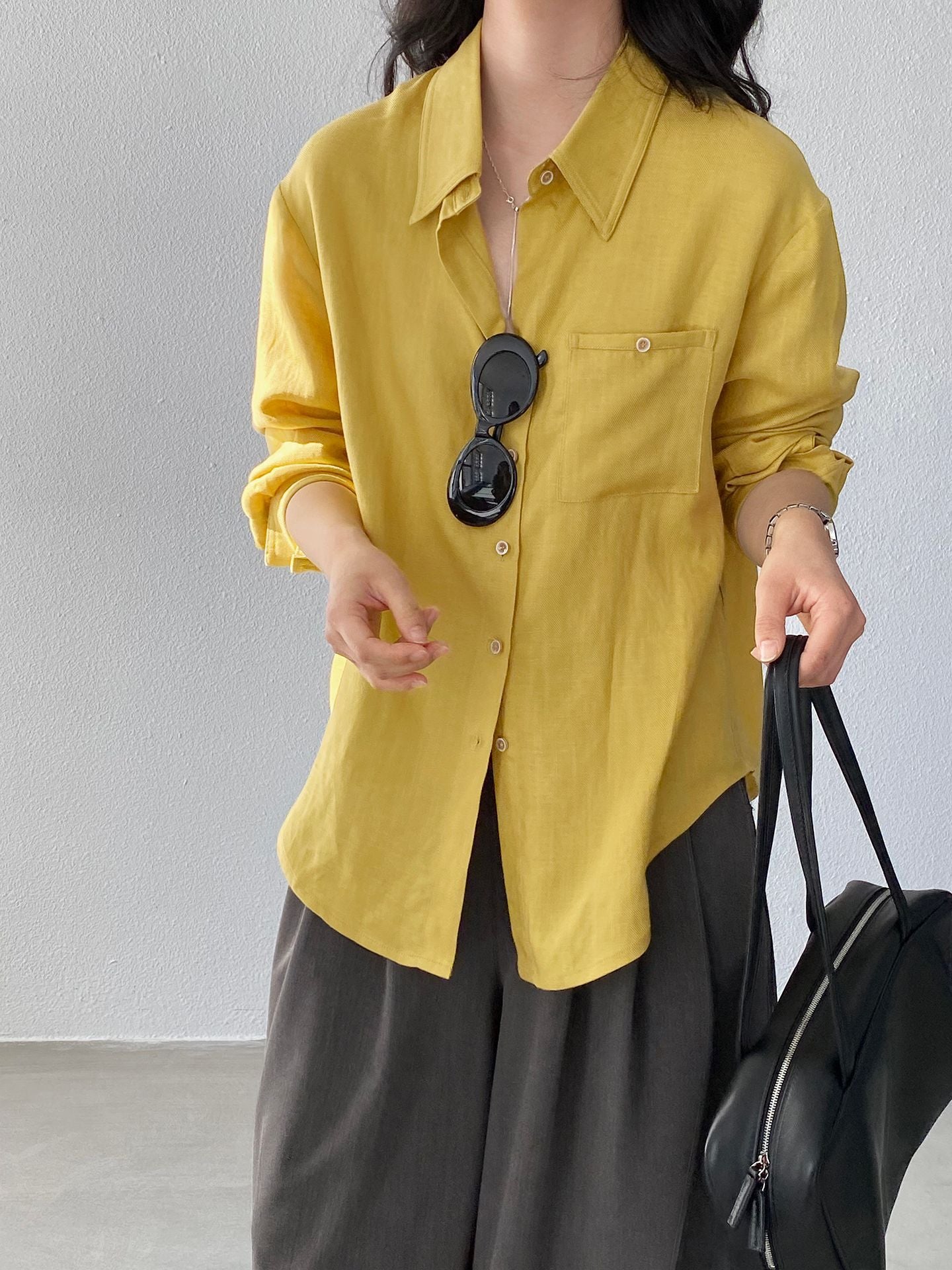 【cimz1762】實拍早春天絲亞麻不規則襯衫260122
