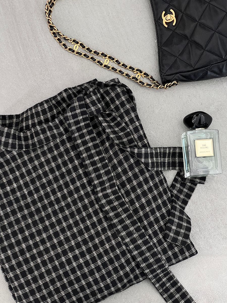 【cim1695】實拍法式磨毛領結氣質格子襯衫251030