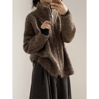 【YP1042】 實拍軟糯寬鬆高領針織毛衣外套(含羊毛4%) 251023