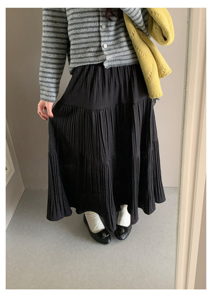 【H5476】實拍秋冬質感簡約細摺鬆緊腰a字傘裙251109