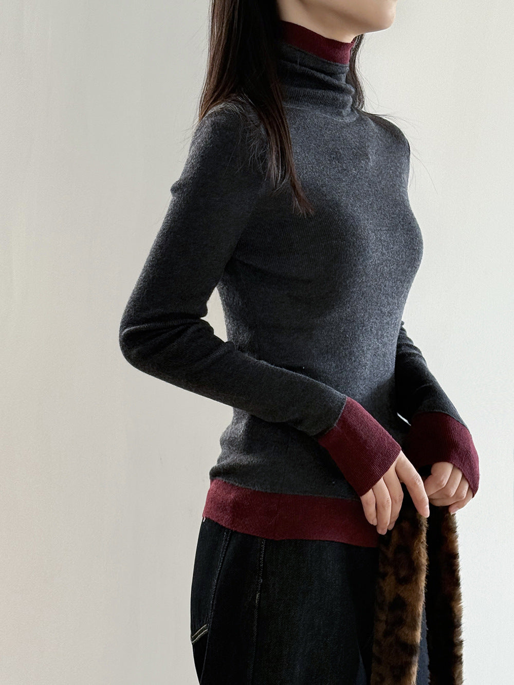 【Y352】實拍撞色高領針織衫（含羊毛10%)
251106