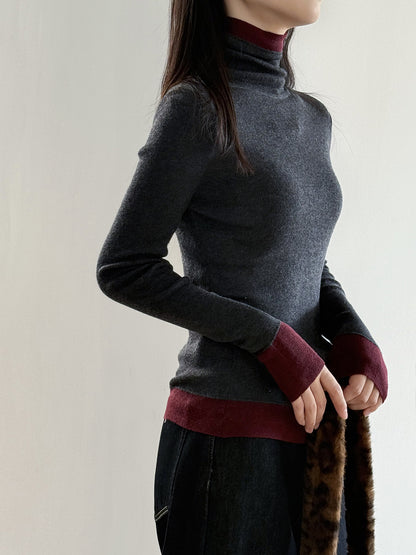 【Y352】實拍撞色高領針織衫（含羊毛10%)
251106