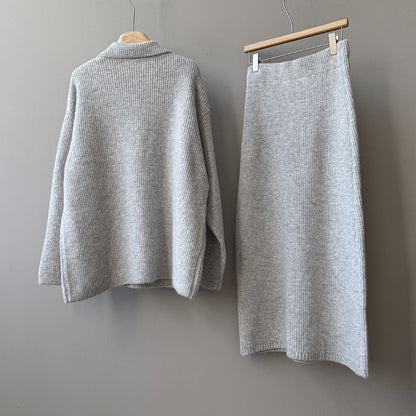 【YP680】 實拍深V慵懶毛衣＋針織長裙(含羊6%) 套裝251023