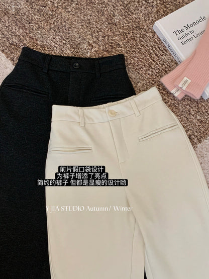 【LY9588】實拍Y.JIA 簡約毛呢加絨加厚微喇休閒褲251208