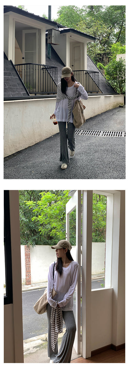 【H5318】實拍夏天高腰超級瘦的棉質微彈休閒喇叭褲250617
