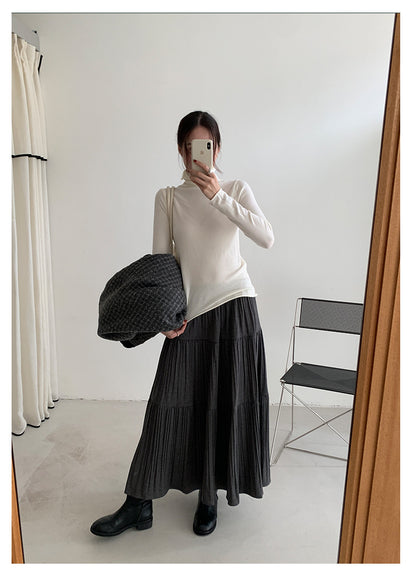【H5476】實拍秋冬質感簡約細摺鬆緊腰a字傘裙251109