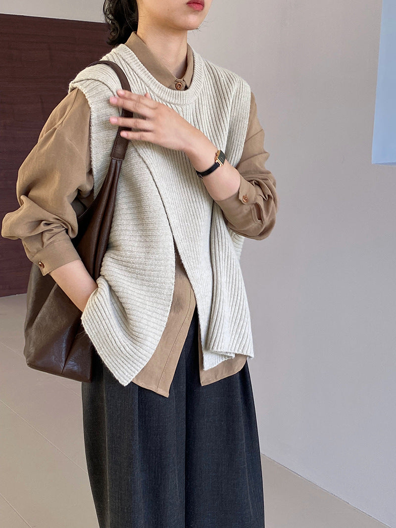 【cim8979】實拍秋冬設計師款不規則寬鬆針織馬甲251030