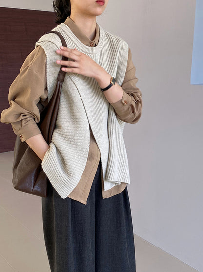 【cim8979】實拍秋冬設計師款不規則寬鬆針織馬甲251030