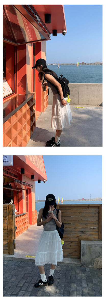 【H5309】 實拍韓國夏季白色休閒顯瘦網紗裙250610