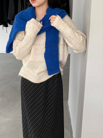 【cim1293】實拍氣質鏤空提花寬鬆慵懶針織衫(15羊毛)251030