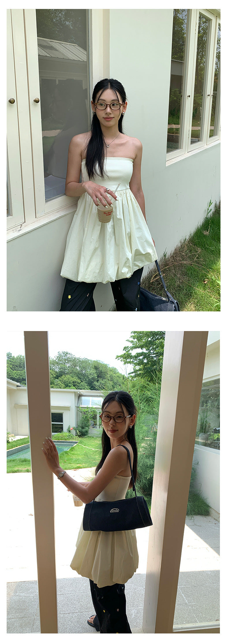 【H5340】實拍簡約時髦平口花苞長上衣250624