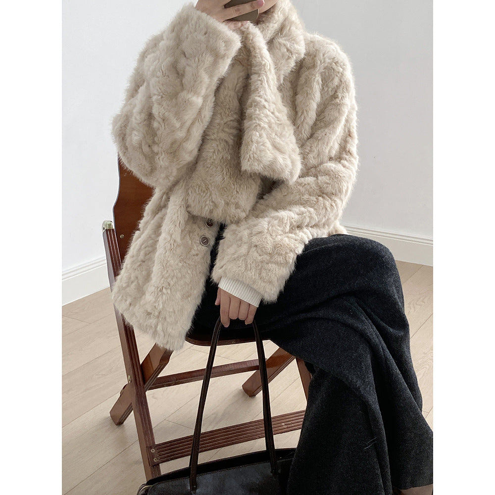 【YH707】實拍高質感毛茸茸仿皮毛保暖一体毛绒外套＋圍巾251113