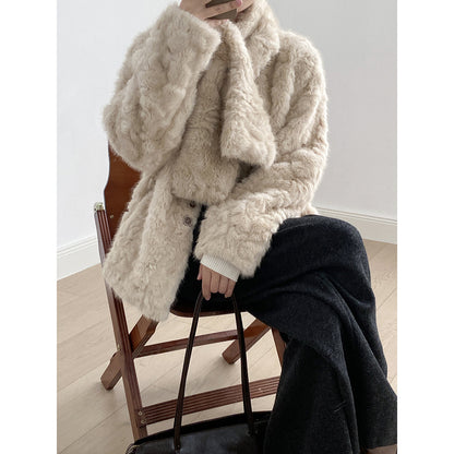 【YH707】實拍高質感毛茸茸仿皮毛保暖一体毛绒外套＋圍巾251113