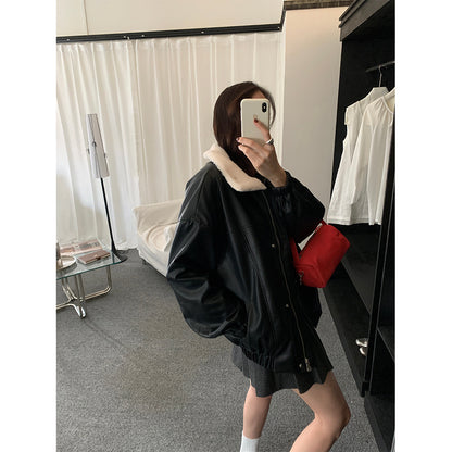 【H5485】實拍高級感毛領PU皮衣夾棉加厚外套251109