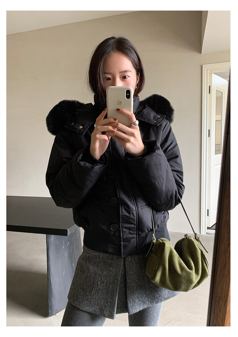 【H5501】實拍奶油風毛領連帽短款加厚棉服251118