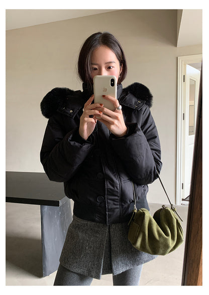 【H5501】實拍奶油風毛領連帽短款加厚棉服251118