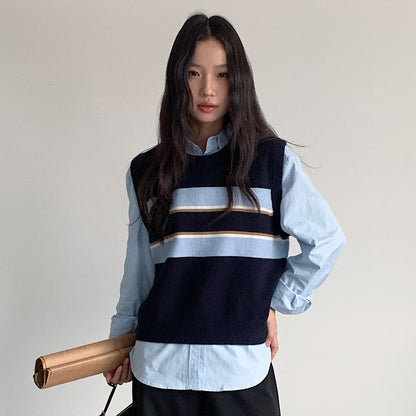 【LD11014】實拍學院感條紋圓領針織毛衣251110
