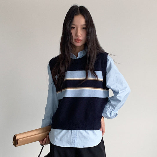 【LD11014】實拍學院感條紋圓領針織毛衣251110