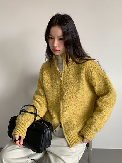 【LD11015】實拍雙頭拉鍊毛絨半高領加厚針織毛衣外套251110