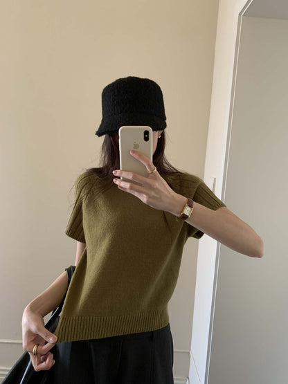 【H5516】實拍高領氣質短袖針織衫251125